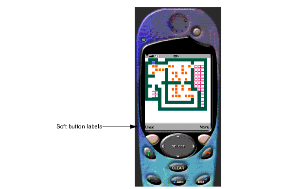 Example of soft button labels on emulated device display.