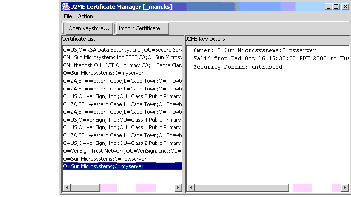 Example of key details of selected certificate.