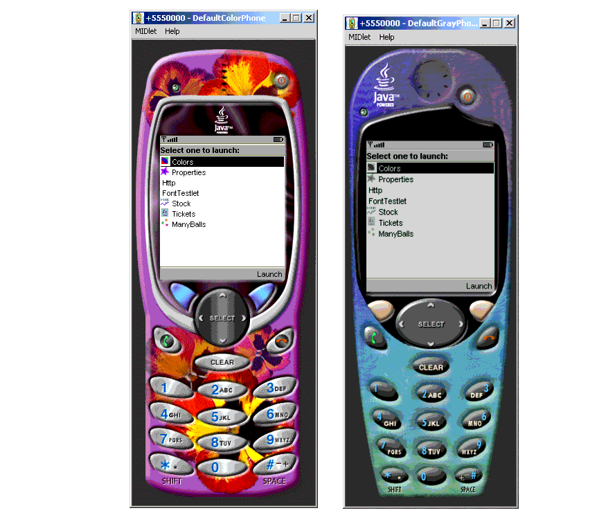 View of Default Color Phone and Default Gray Phone Devices.